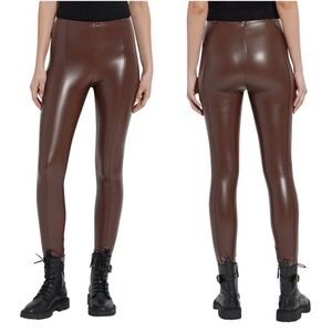 Lysse High Waist Vegan Leather Brown Textured Leggings Women’s Large
